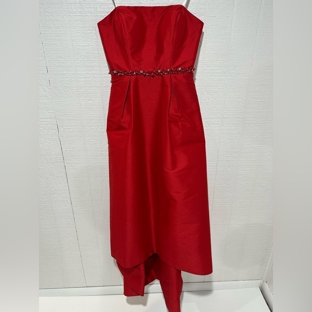 Camille La Vie strapless red high low formal gown size 4